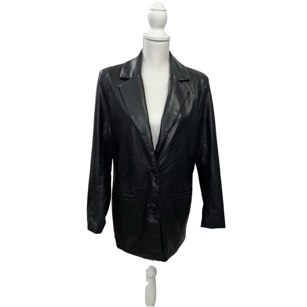 Abercrombie & Fitch Women's M Black Vegan Leather Blazer Jacket Classic Fit Chic
